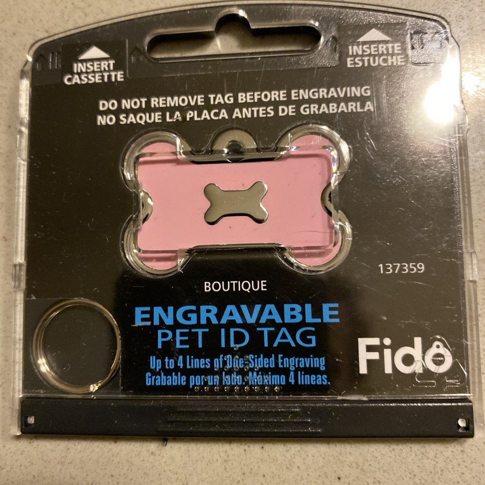 Fido Engrave Pet ID Tag Pink Bone Design