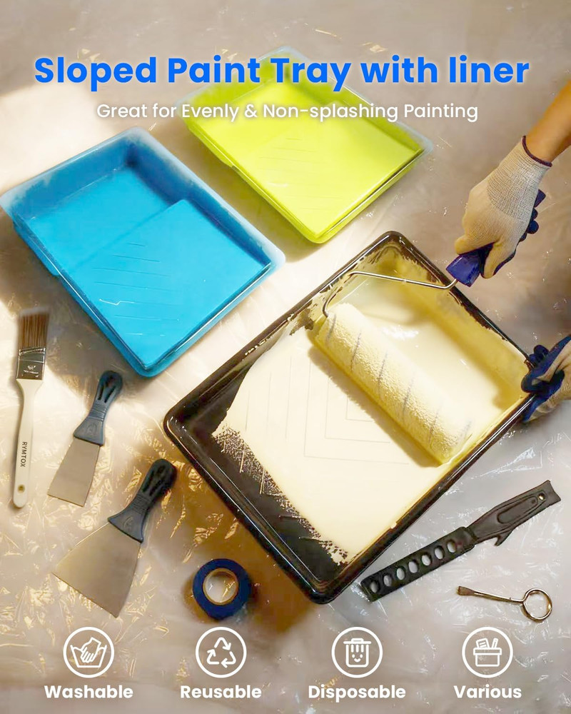 33PCS Paint Roller Kit with Extension Pole | 2–4 FT Pole | 9" & 4" Paint Rollers