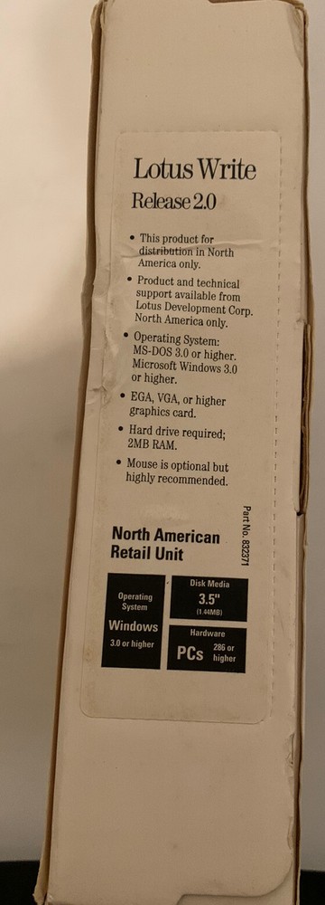 Vintage Lotus Write H D Disk 2.0 Processing Program IBM PC 3.5 New Open Box 1988