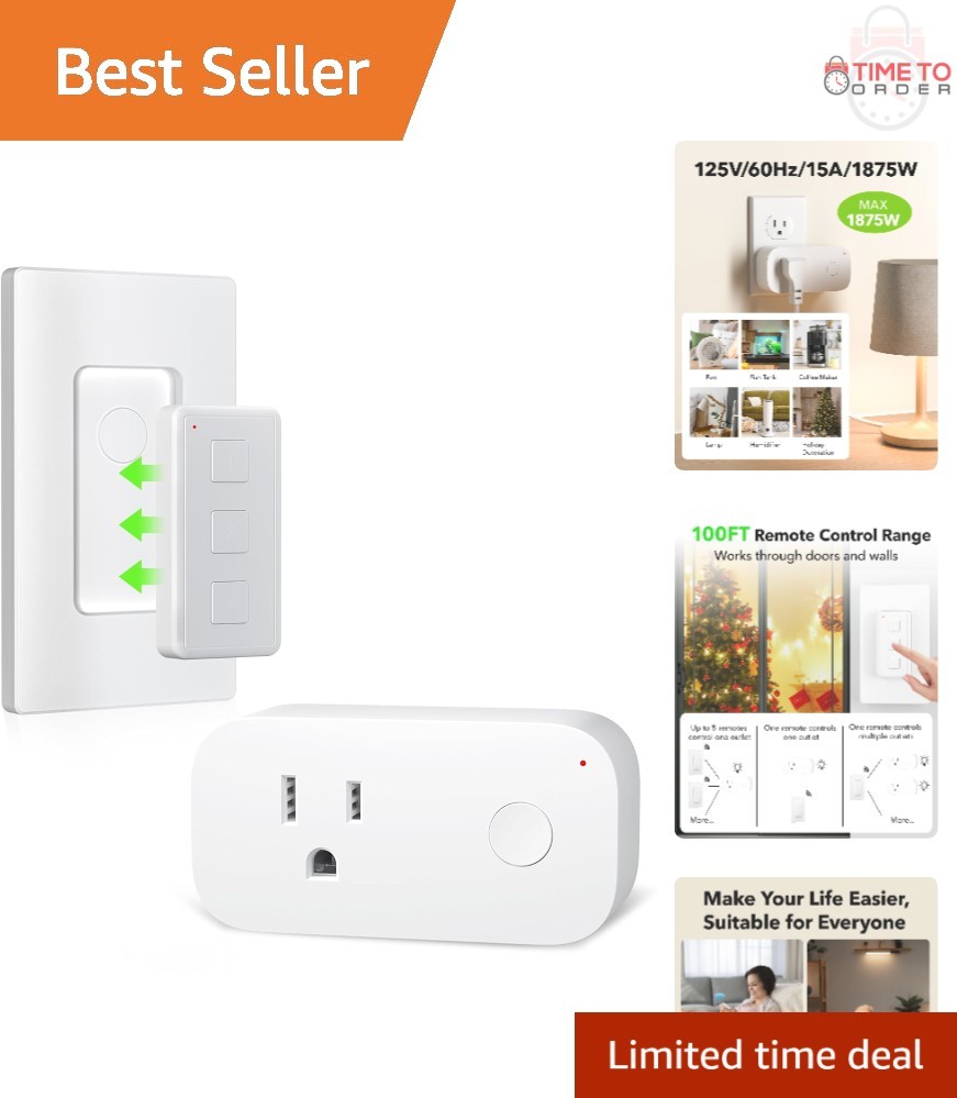 Wireless Remote Control Outlet Plug Switch 100ft RF Range No Wiring Needed