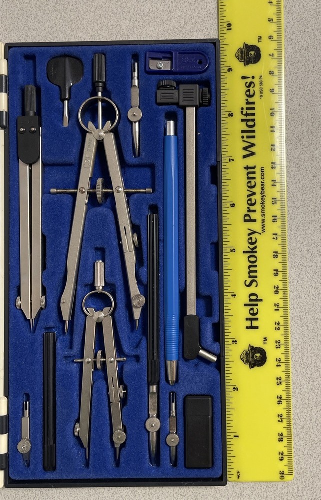 Vintage German drafting tools set Compass Precision Instruments w/ Case Pencil