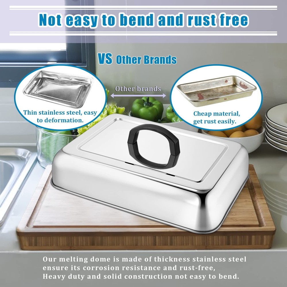 HaSteeL Rectangular Basting Cover, Stainless Steel Cheese Melting Dome Silver