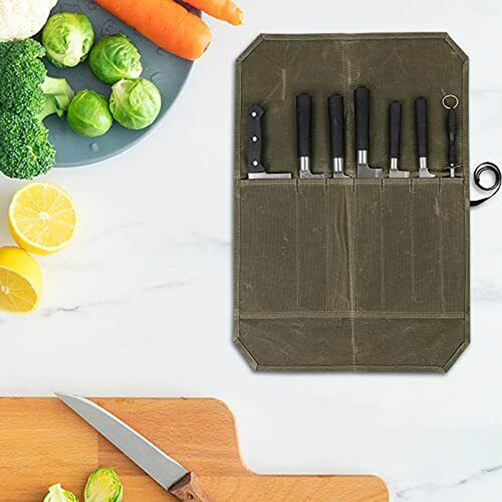 Waterproof Chef Knife Bag Roll Foldable Kitchen Canvas Culinary Storage Tools US