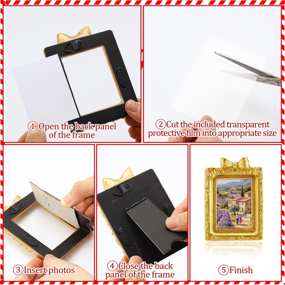 8 Pcs Vintage Picture Frames Set Gold Tiny Picture Frames Wallet Size Baroque...