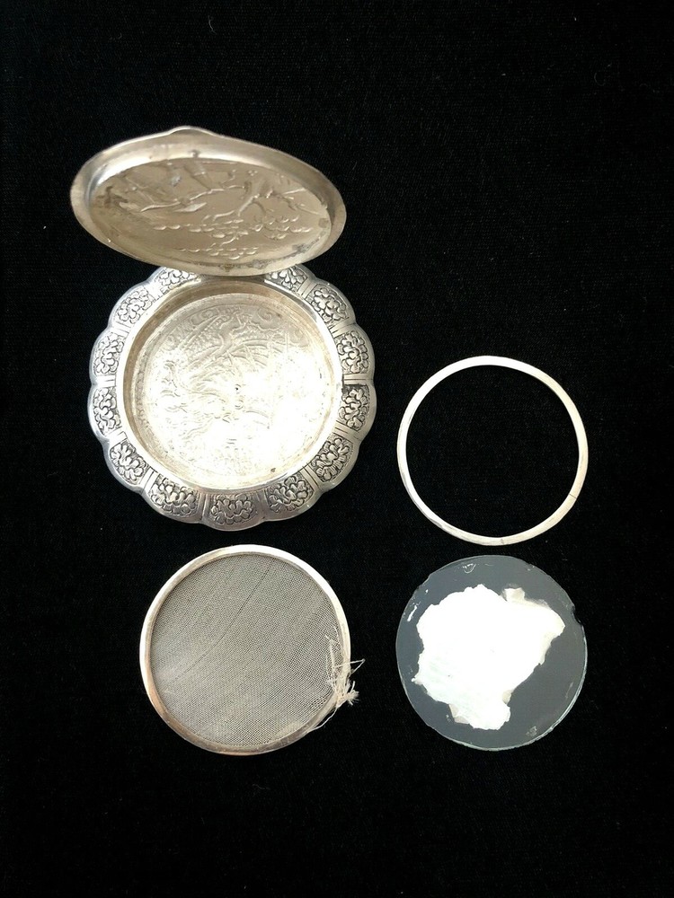 Vintage Sterling Silver Chinese Powder Compact Case