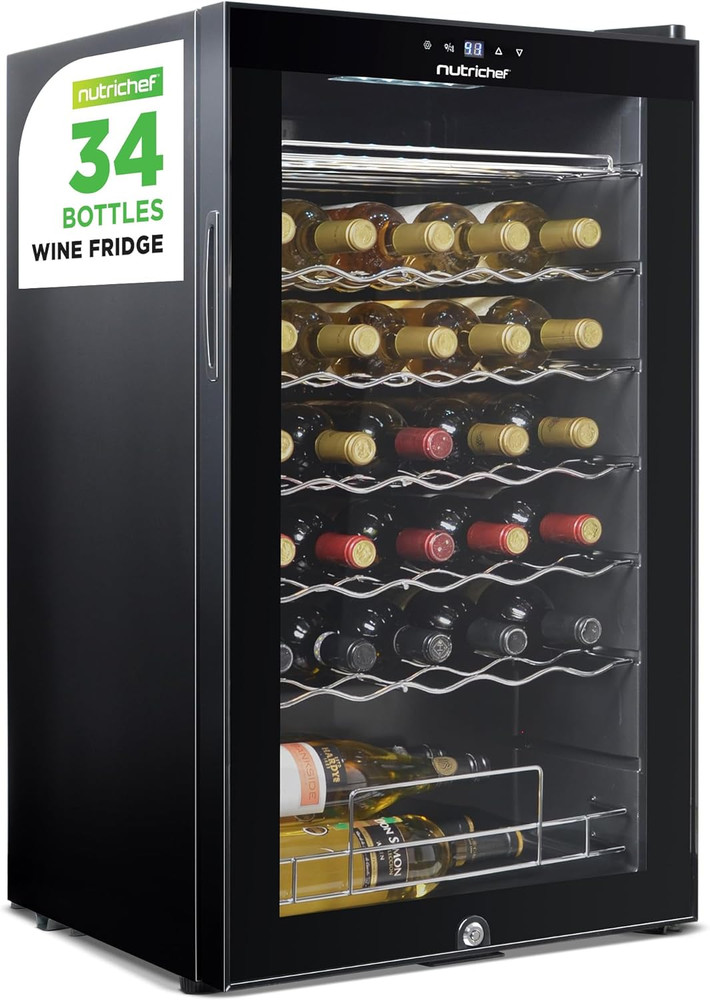 34 Bottle Wine Fridge - Single Zone Beverage Refrigerator with Adjustable Temper