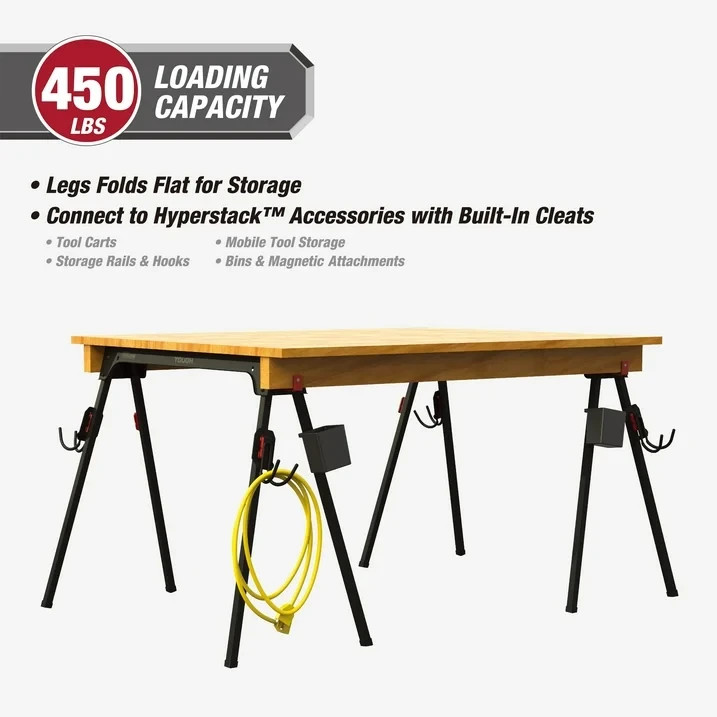 Hyper Tough Hyper Stack Foldable Metal Sawhorse, 450-lb Capacity