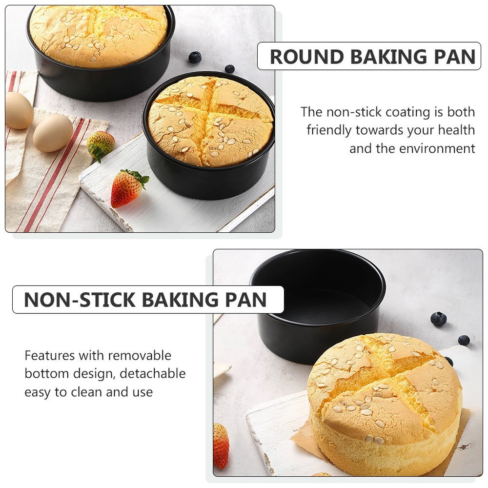 3pcs Carbon Steel Round Baking Pans 8 Inch Non Stick Removable Bottom
