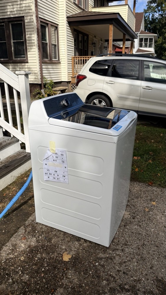 GE Profile Washer & Dryer Set White Top Load Washer Front Load Dryer