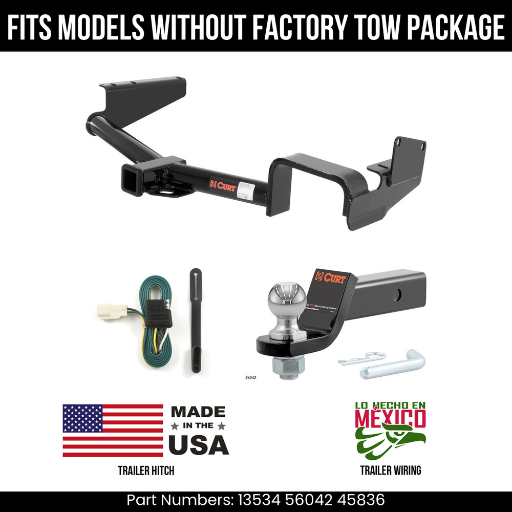 For 08-13 Toyota Highlander Trailer Hitch 4 Pin Wiring 2" Ball Fit w/o OE TowPKG