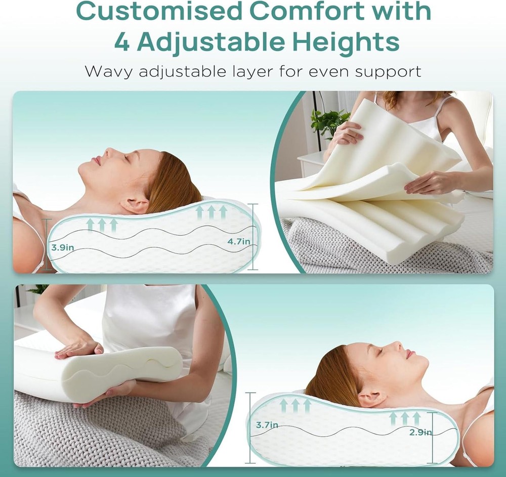 Cooling Soft Memory Foam & Cervical Neck Pillow with Height Adjustable-Ergonomic