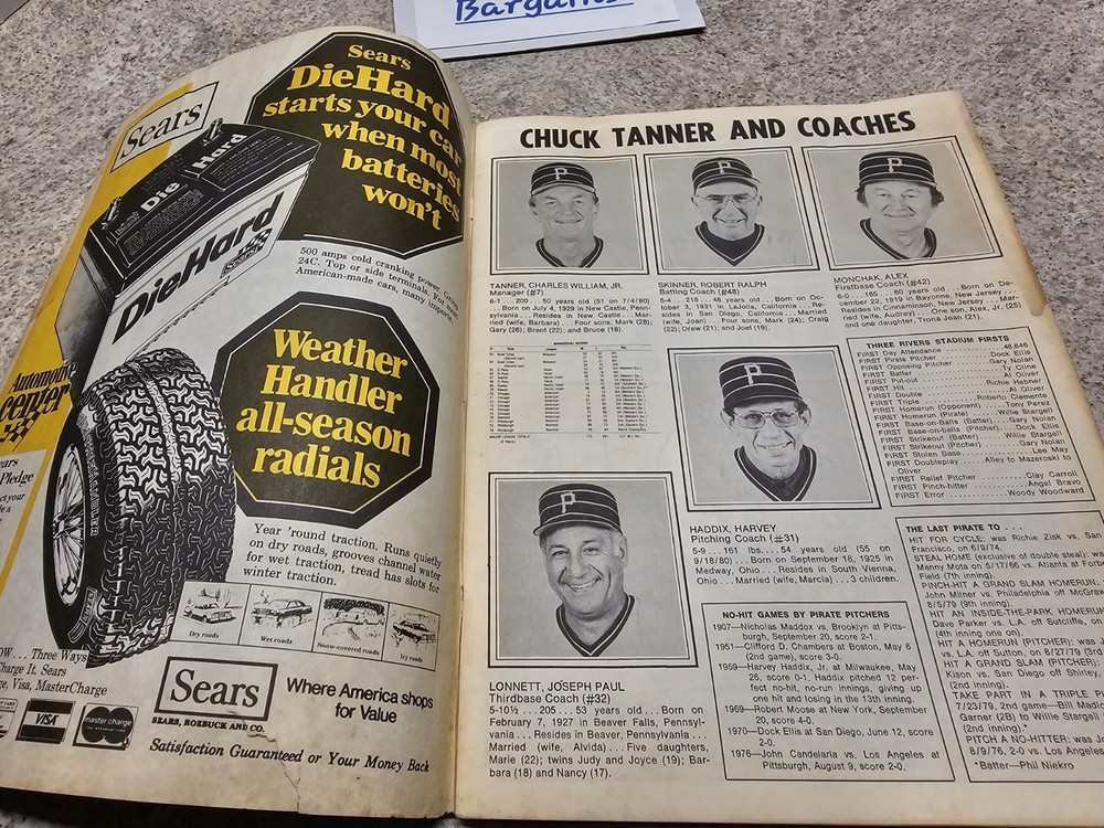 Pittsburgh Pirates MLB 1980 Official Scorebook