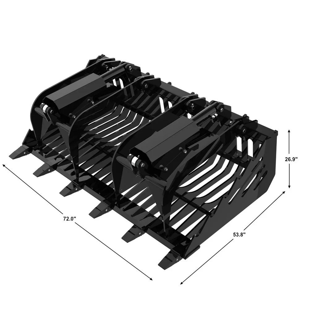 72" Rock Grapple Bucket with Teeth for Skid Steer Attachment Quick Attach