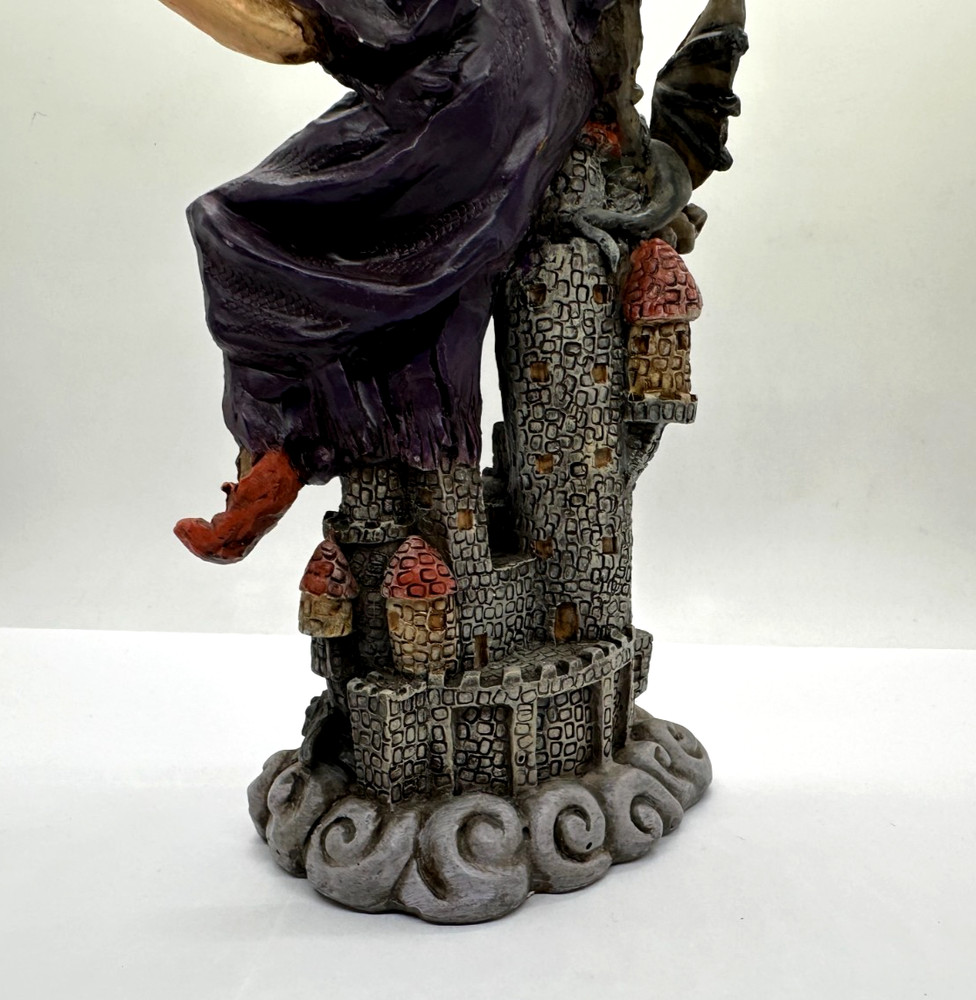 9" Floating Witch Over Castle & Bat Resin Figure