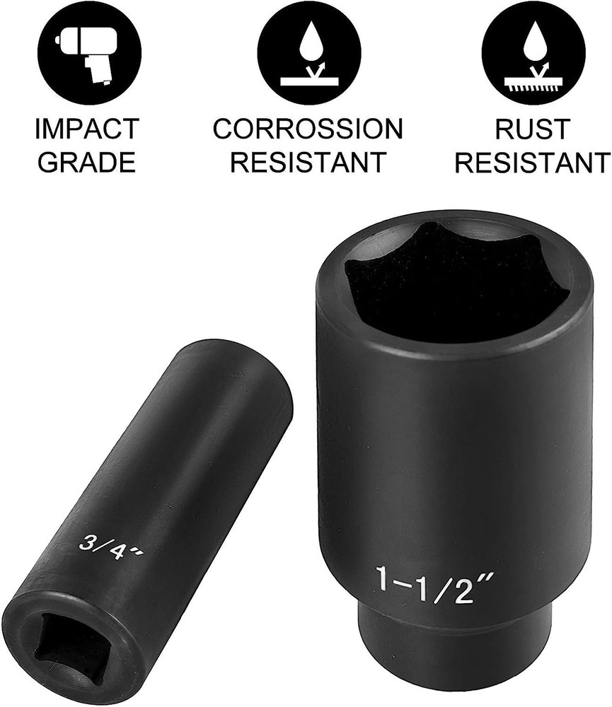 19 Pcs Impact Socket Set 1/2" Drive Deep 6-Point Sockets CR-V Storage Case