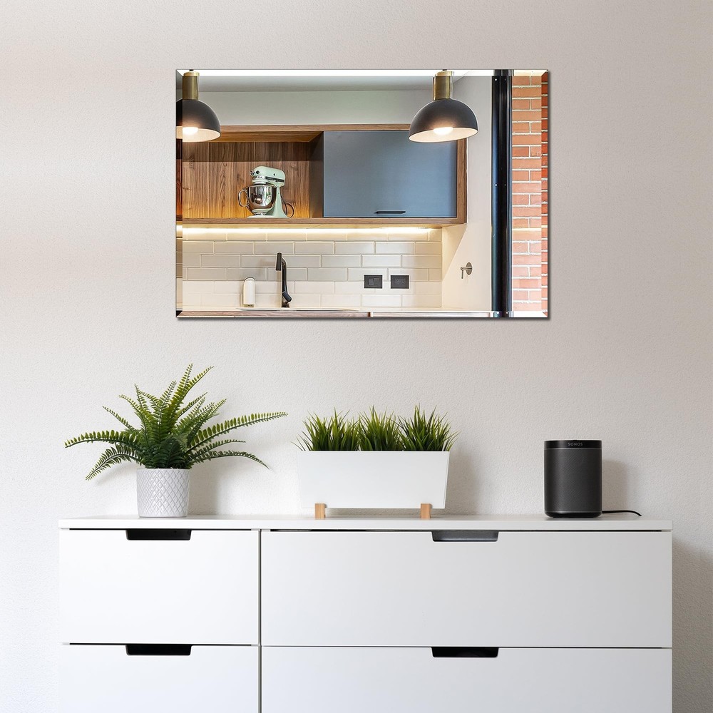 Ruomeng Rectangle Wall Mirror Frameless Mirror 16” x 24" Beveled Edge Mirr