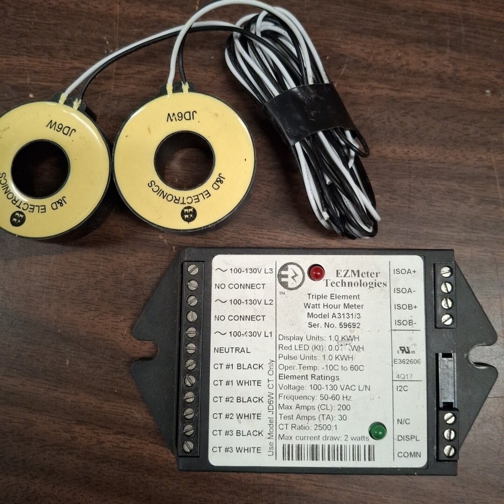 EZ Meter Pulse Triple Element Watt Hour Meter Model A3131/3 + 2 CT's