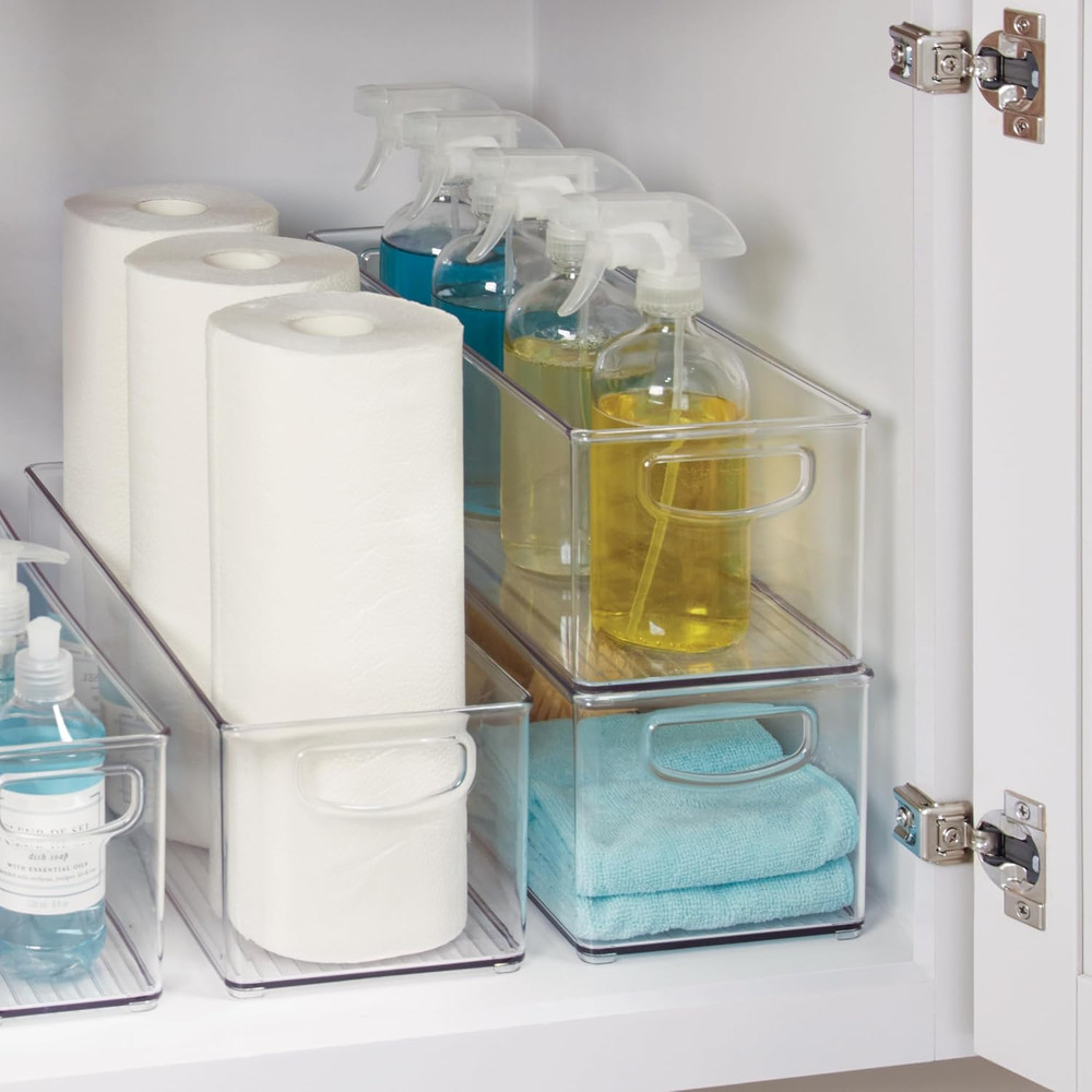 Plastic Stackable Pantry Bin with Handles for Cabinets or Fridge, Clear, Made in