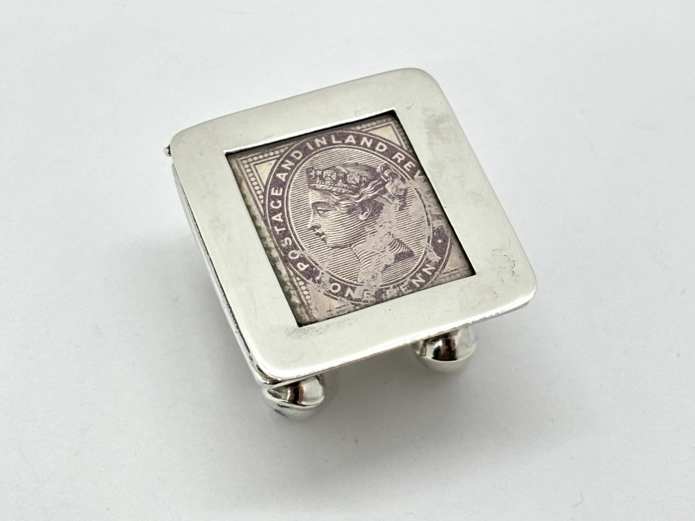 Solid Sterling silver stamp box / case / holder on raised ball feet