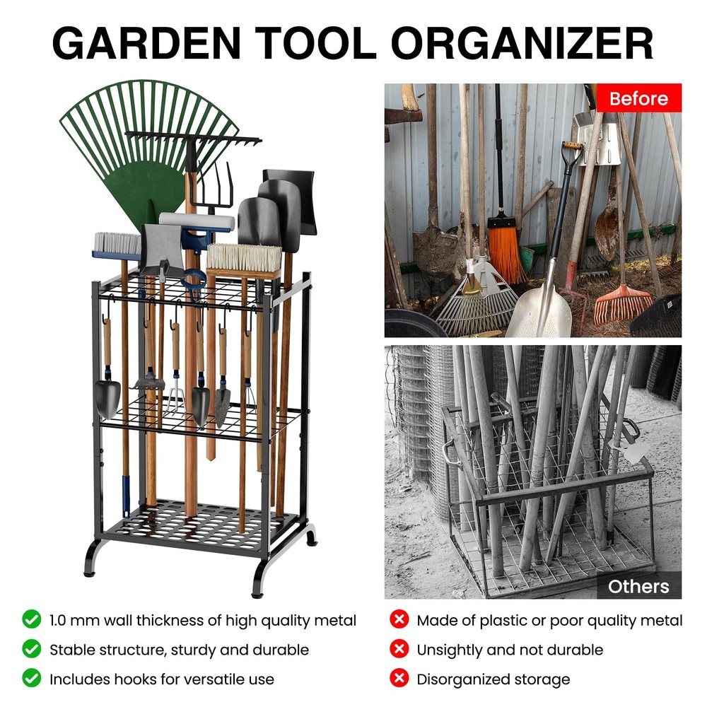 RANXFLOAT Garden Tool Organizer with Storage Hooks, Yard 17 Inch, A Style