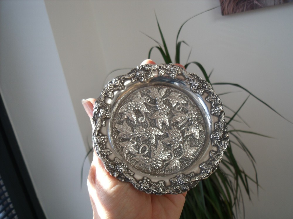 Sheffield Silver Plated Coaster with Grape and Vine pattern by E.H. Parkin.