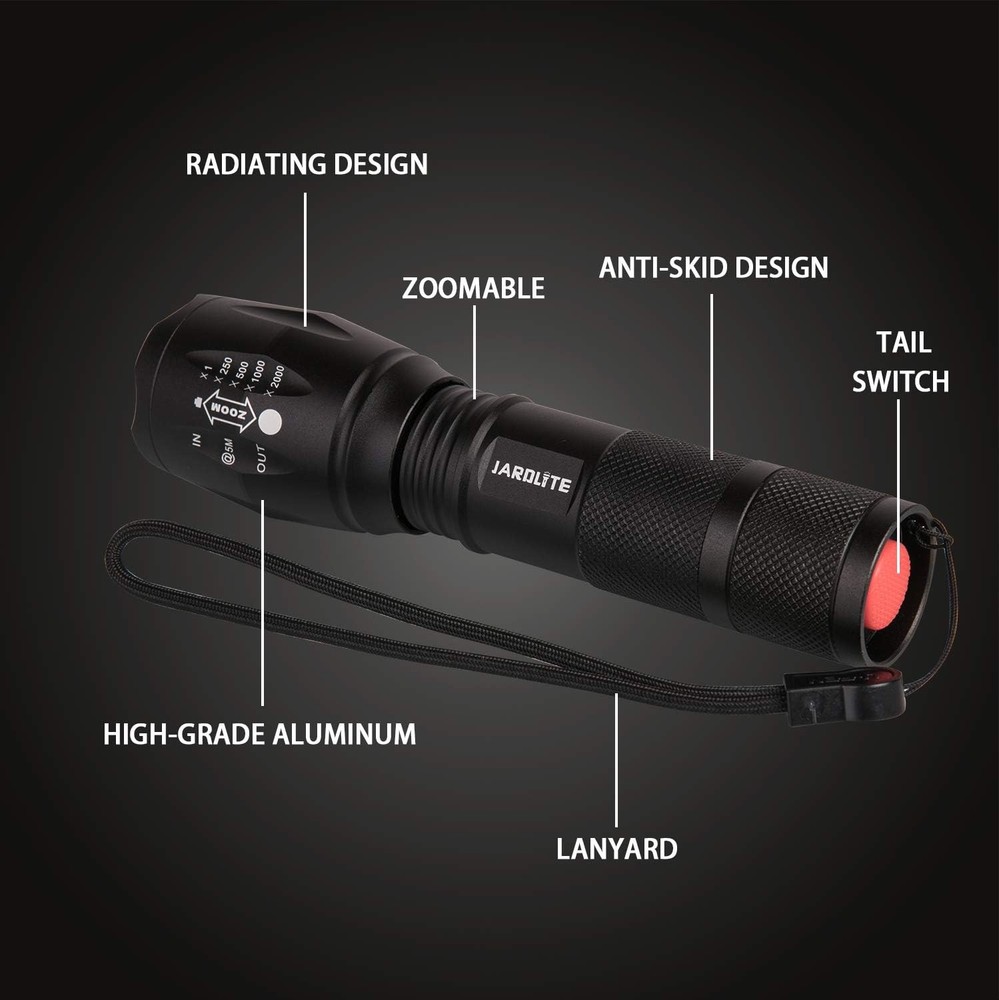 JARDLITE LED Flashlight 4 Pack, 5 Modes Waterproof Tactical Torch for Camping