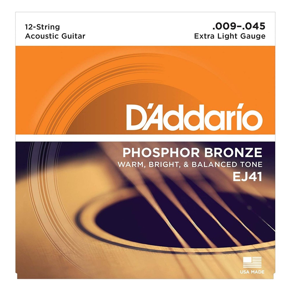 D'Addario EJ41 12-String Phosphor Bronze Acoustic Strings, Extra Light 9-45