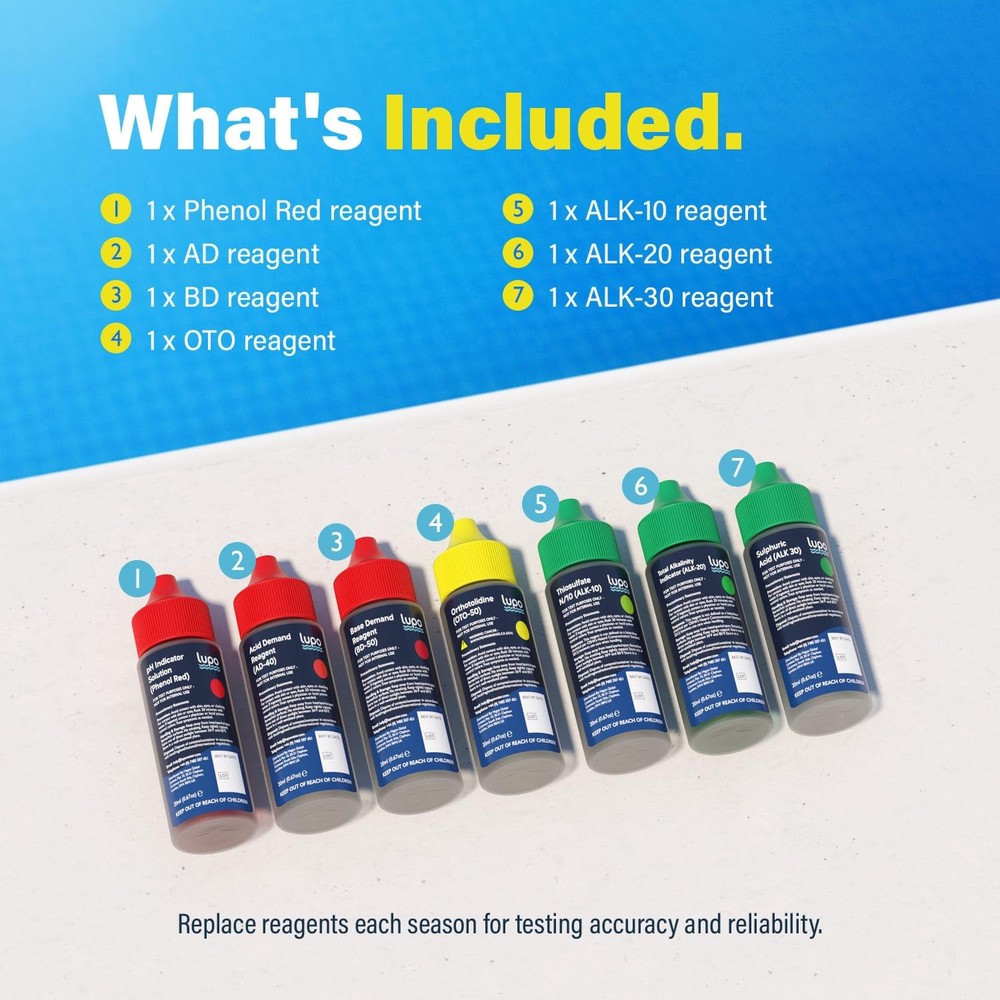 Lupo 6-in-1 Pool Test Kit Replacement Reagents | Refill