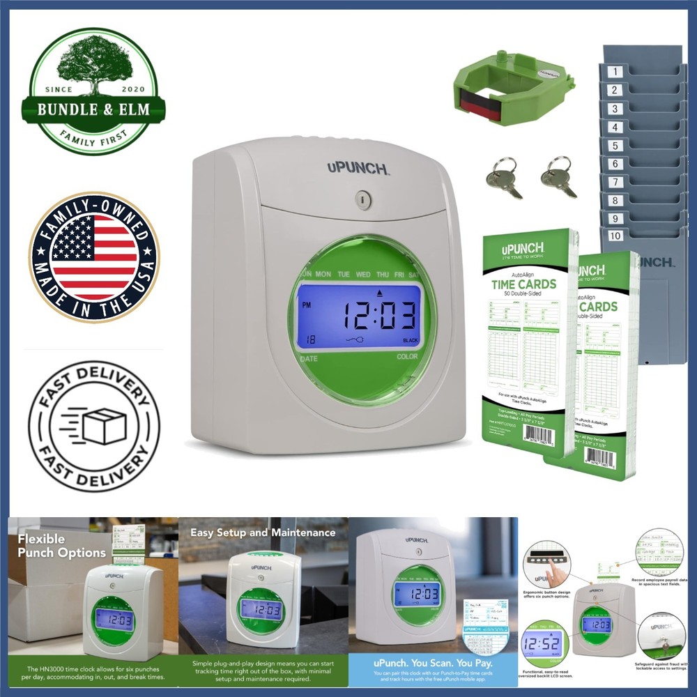 Versatile Timekeeping Clock with Rack and Clear Printing for Payroll Processing