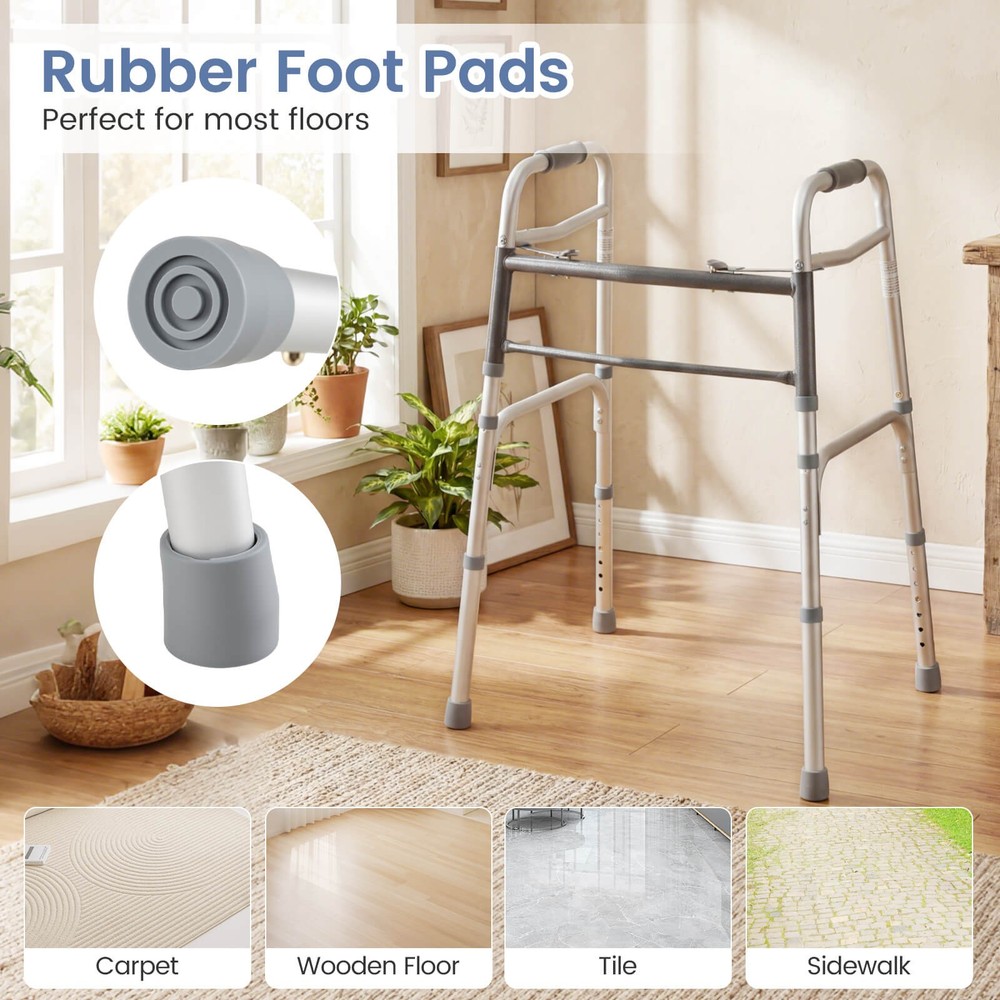 7-Level Adjustable Height, Lightweight Aluminum Mobility Aid, 2-Button Folding