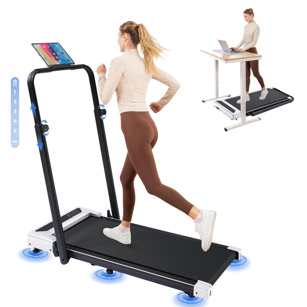 Walking Pad Treadmill with Adjustable Height Handle Bar, 3HP Quiet Foldable U...