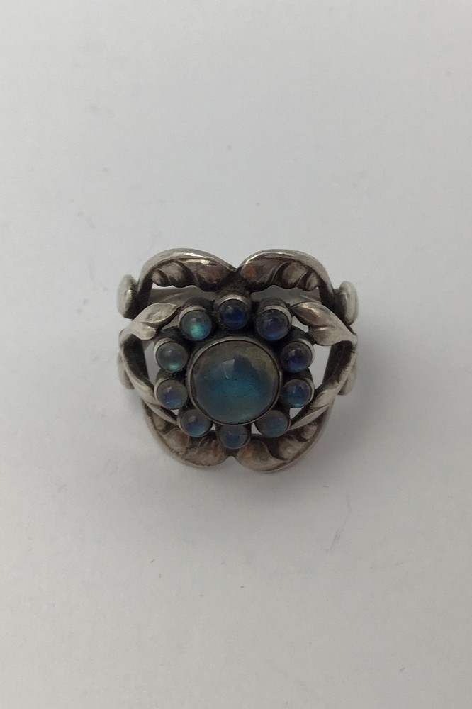 Georg Jensen Sterling Silver Ring No. 10 Moonlight Blossom Moonstone