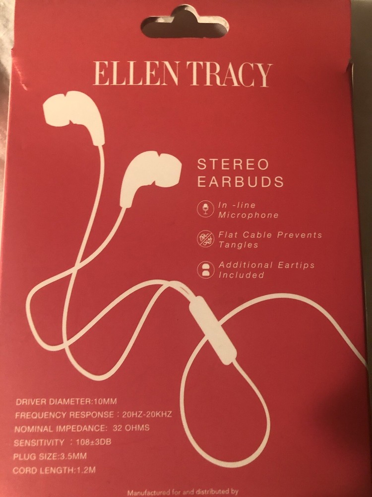 Ellen Tracy Stereo Earbuds Inline Microphone New