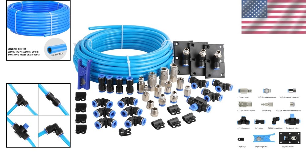 60ft Nylon Air Line Kit, 200PSI, 49PC Compressor Accessories