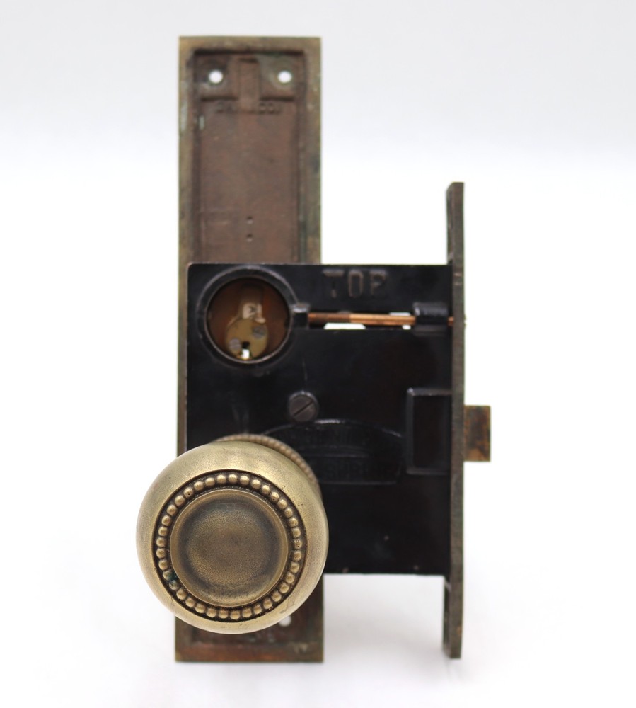 Vintage Solid Brass Beaded Entry Door Knob Set