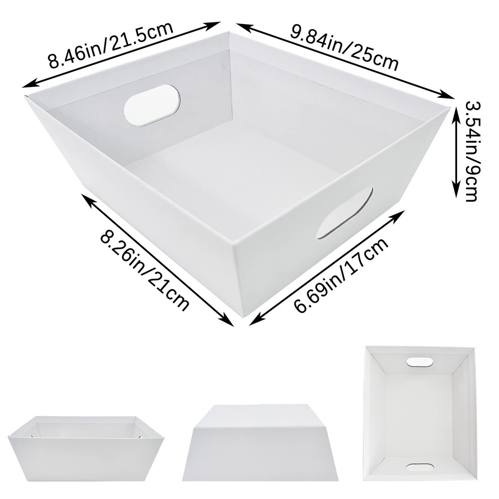 5 PCS White Empty Sturdy Cardboard Gift Basket Tray Handles Bulk