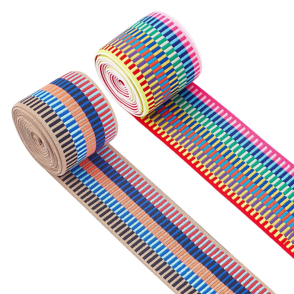4 Yards 2 Styles 2inch Wide Nylon Elastic Band Flat with Stripe Pattern Rubbe...