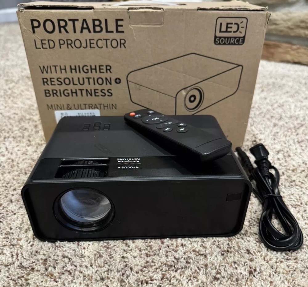 Portable Mini LED Projector 1080p Ultra Thin - Includes Remote