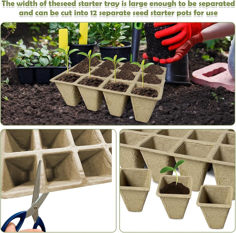 288 Cells Biodegradable Seed Starter Tray - 24 Pack Peat Pots for Seedlings