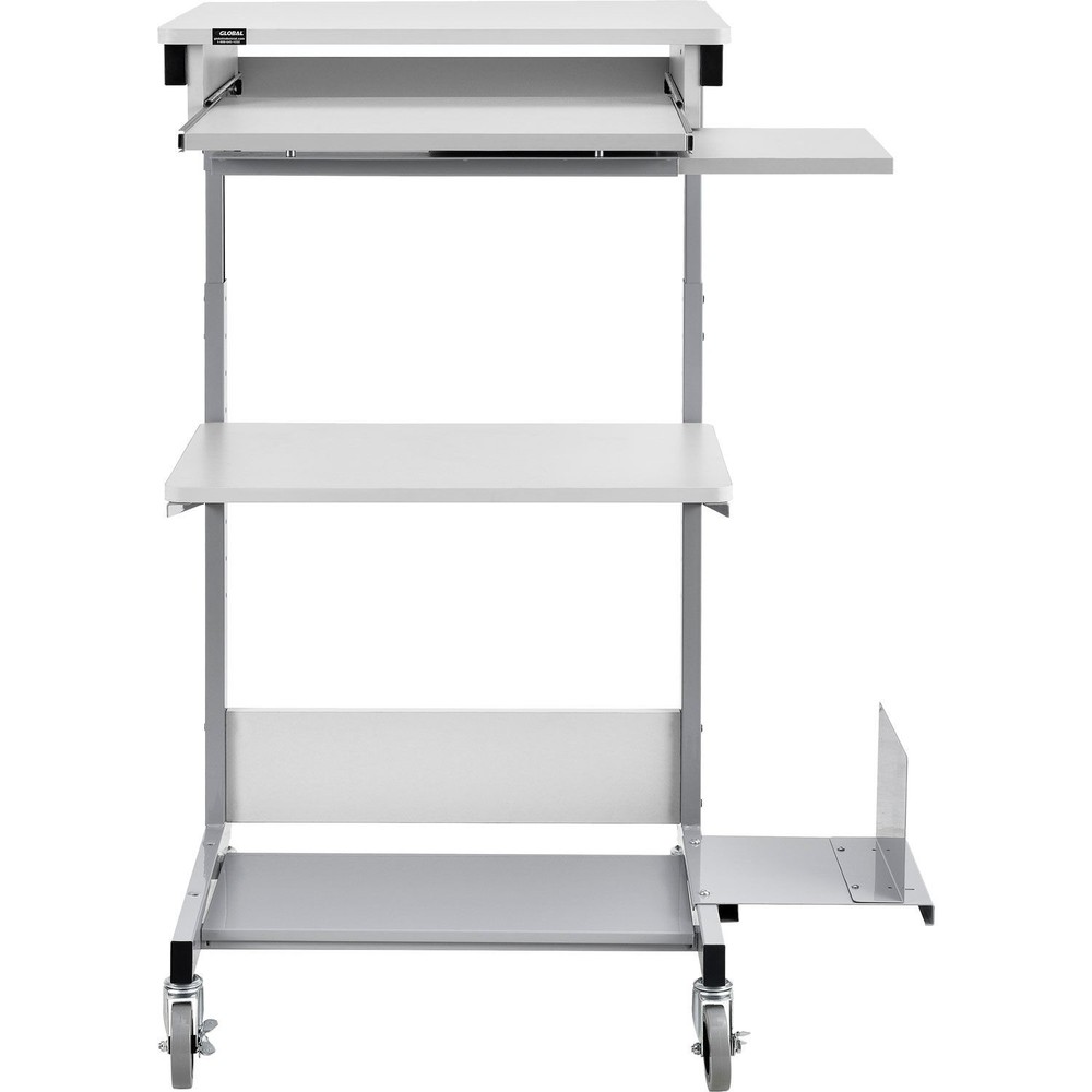 Mobile Computer Workstation with Keyboard Printer Shelf and CPU Holder Gray
