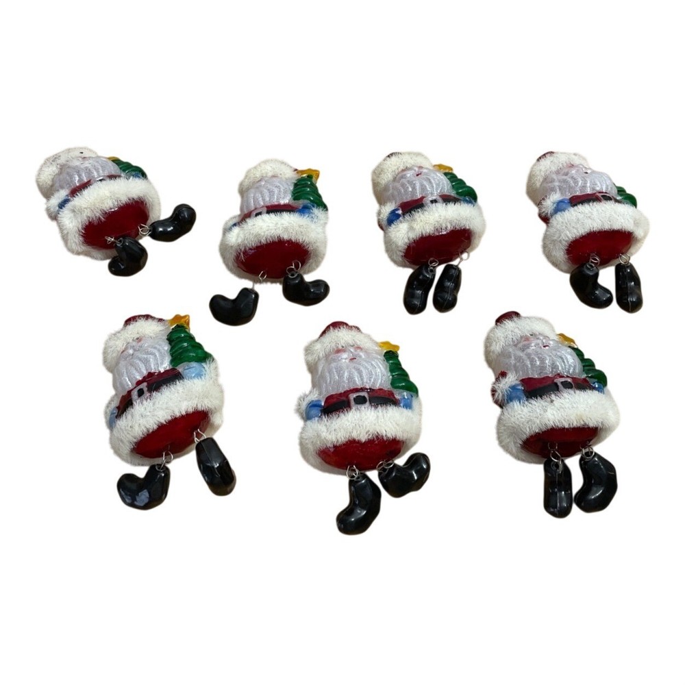 Vtg Blow Mold Plastic Santa String Light Covers Set 7 Christmas Tree Dangle Legs
