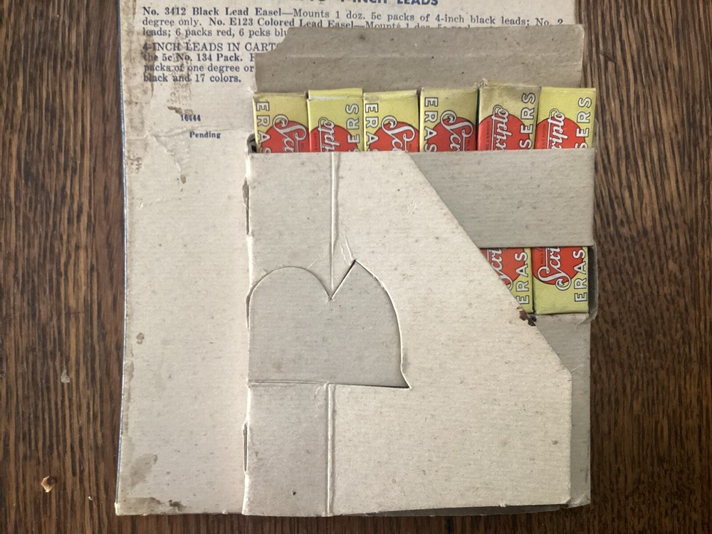 Vintage Scripto Eraser Store Display With 12 Boxes Of Erasers
