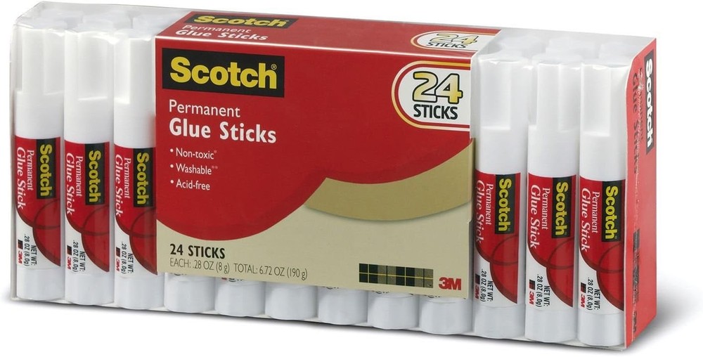 Permanent Glue Stick (Pack of 24), Clear