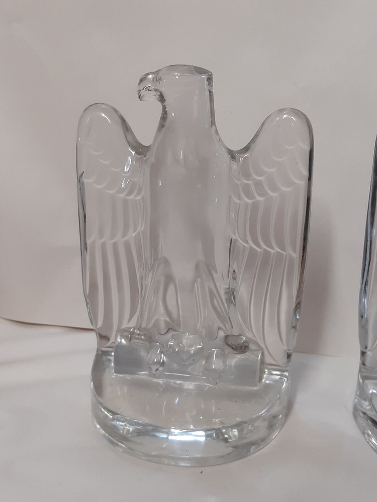 Pair Cast Glass Eagle Bookends Possibly Baccarat