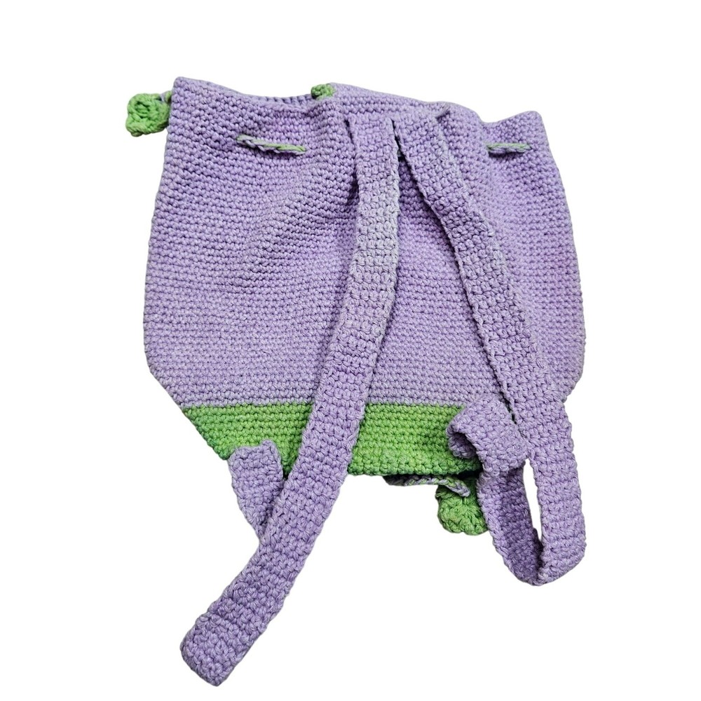 Handmade Crochet Child Backpack Adorned With Floral Design & Drawstring Closure