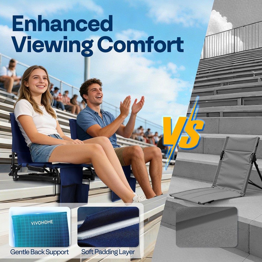 2 Pack Folding Stadium Seats w/ Back Support Portable Bleacher Chairs Cup Holder