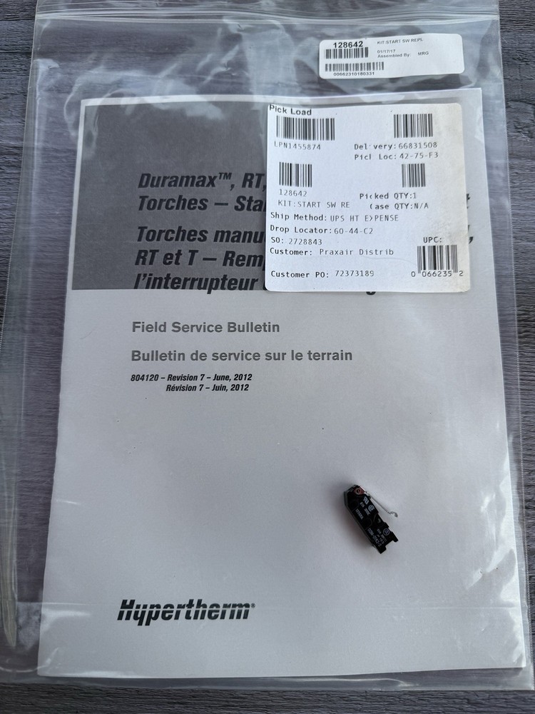 Hypertherm 128642 Duramax RT & T Hand Torch Triggger Start Switch Replacement