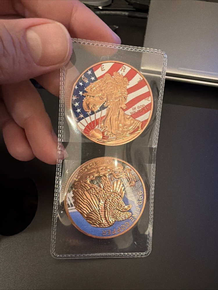 Two 1 Oz American Eagle Design Copper Rounds Colorized