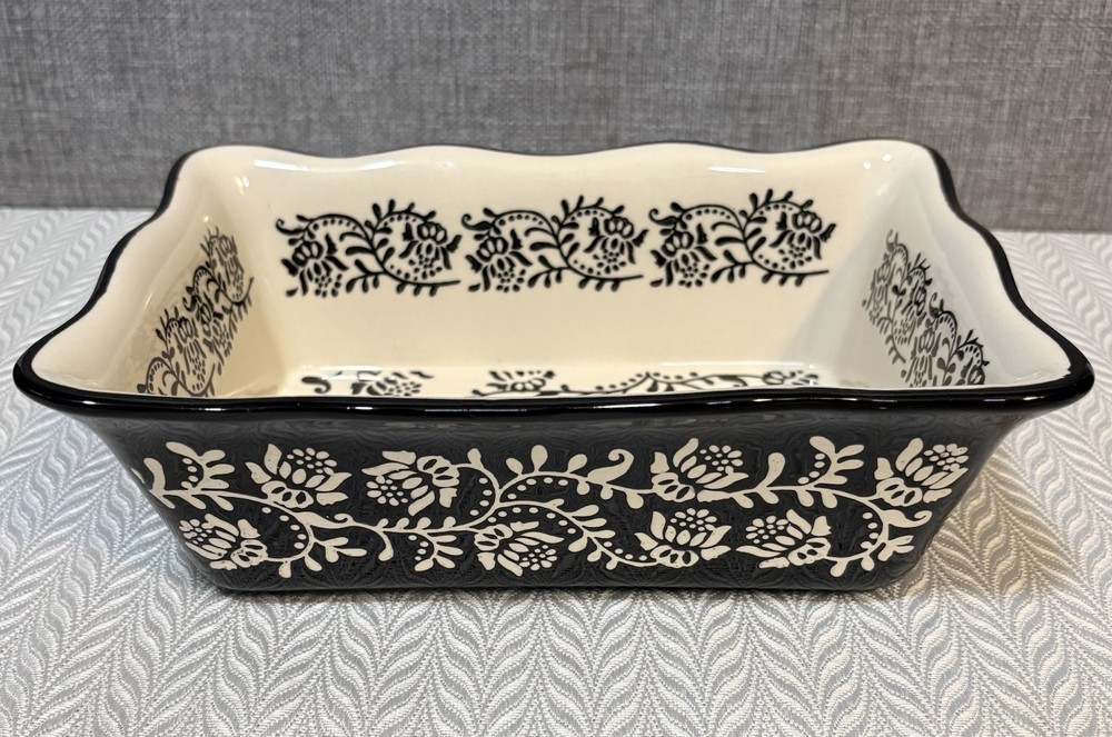 Black White Paisley Floral Vines Rectangular Stoneware Baker Set 4 Oven Safe
