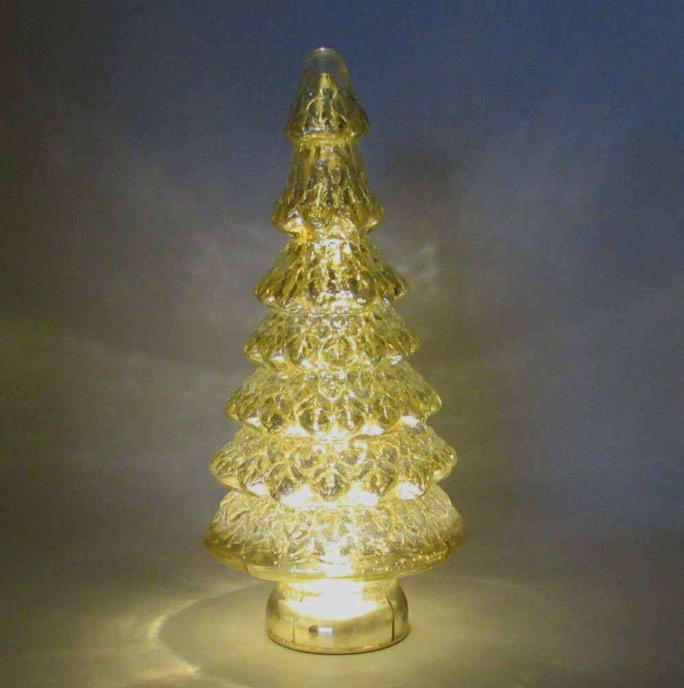 SILVER GLITTERED GLASS TREE LED LIGHTED CHRISTMAS DECOR NEW
